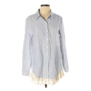 Umgee Button-Down Top/Shirt w/Lace Hem ~ Oversized ~ Size Small